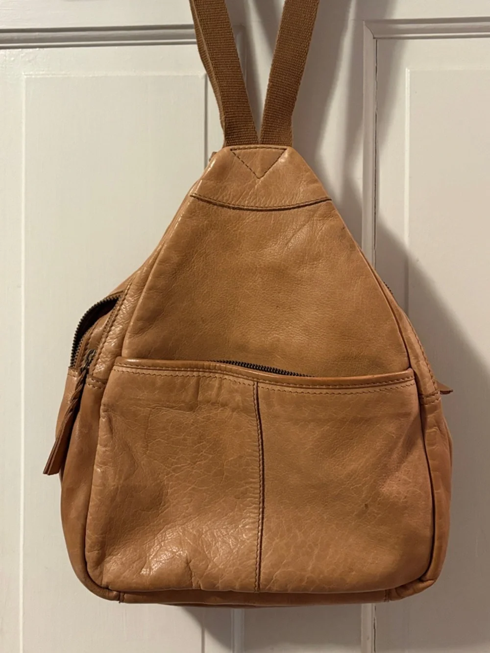 Light Brown Leather Backpack Sling Bag - Picture 1 of 6